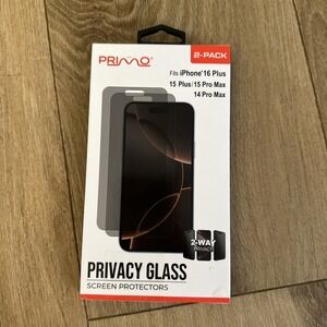 Primo 2 Pack Privacy Glass Iphone 16‎ Plus, 15 Plus Pro, 14 Pro Max NWT